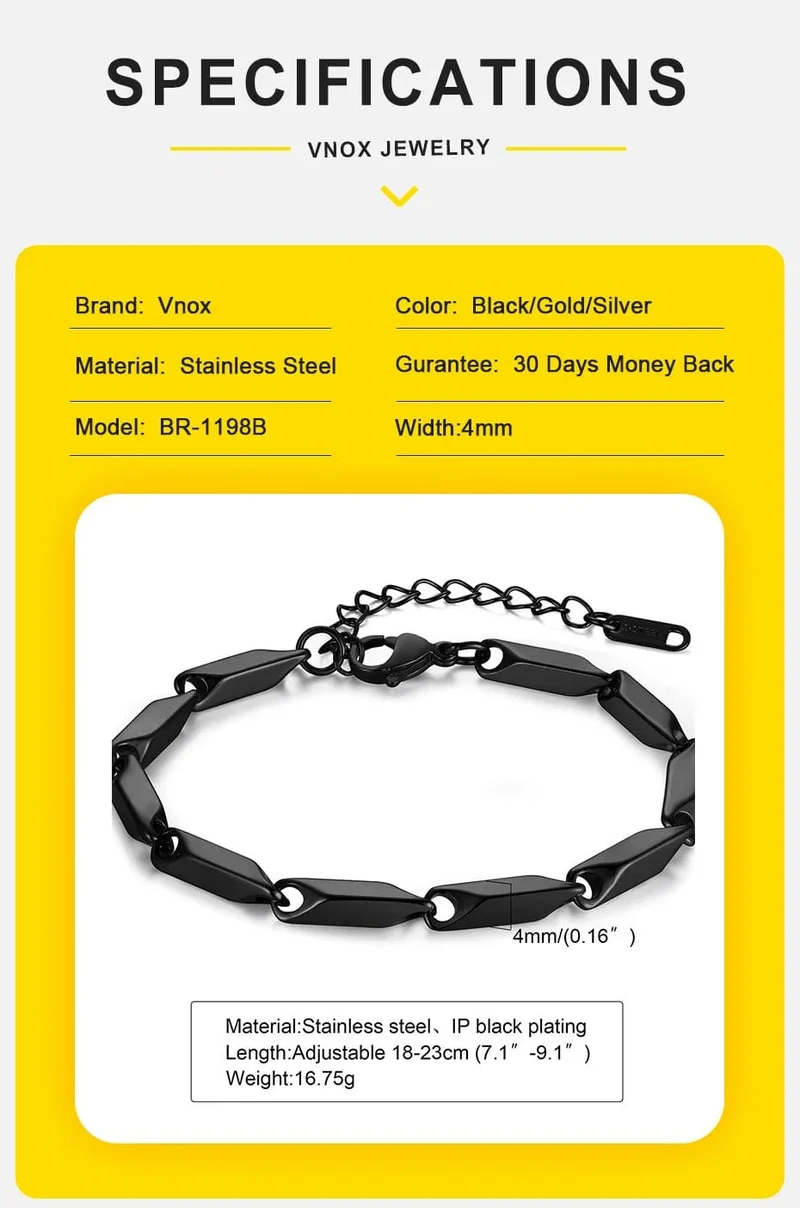 Vnox Herren-Kettenarmband mit geometrischem Rautenmuster, lässiges Armband aus Edelstahl mit Metallgliedern, Länge verstellbar