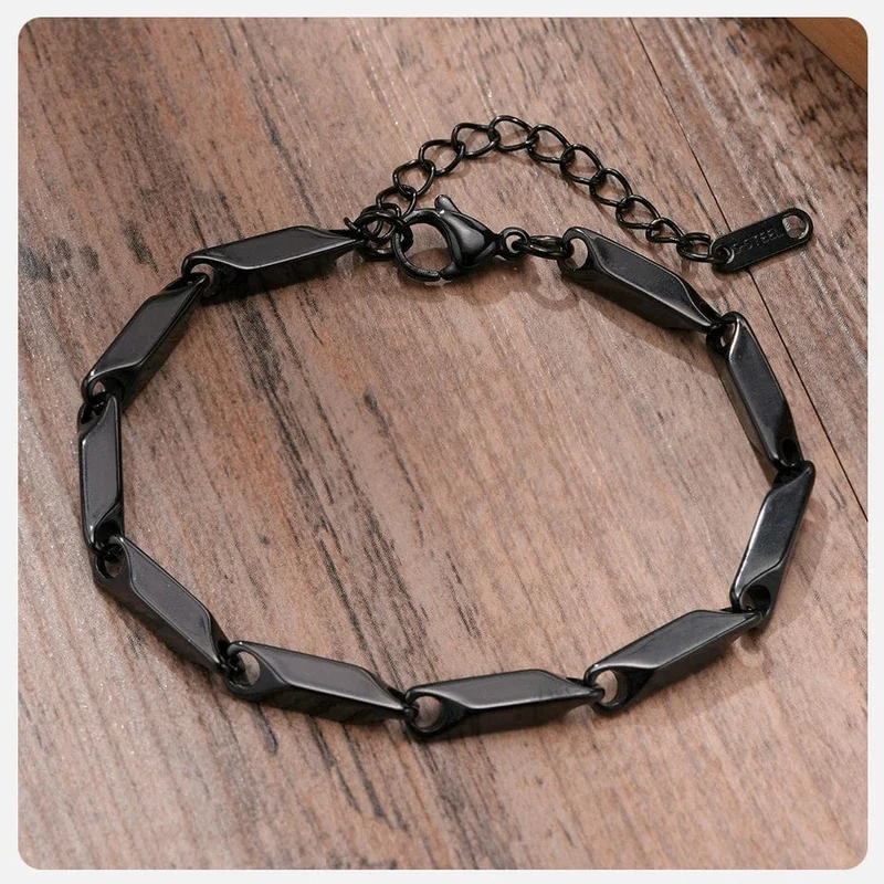 Vnox Herren-Kettenarmband mit geometrischem Rautenmuster, lässiges Armband aus Edelstahl mit Metallgliedern, Länge verstellbar
