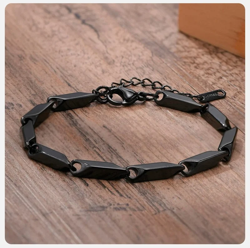 Vnox Herren-Kettenarmband mit geometrischem Rautenmuster, lässiges Armband aus Edelstahl mit Metallgliedern, Länge verstellbar