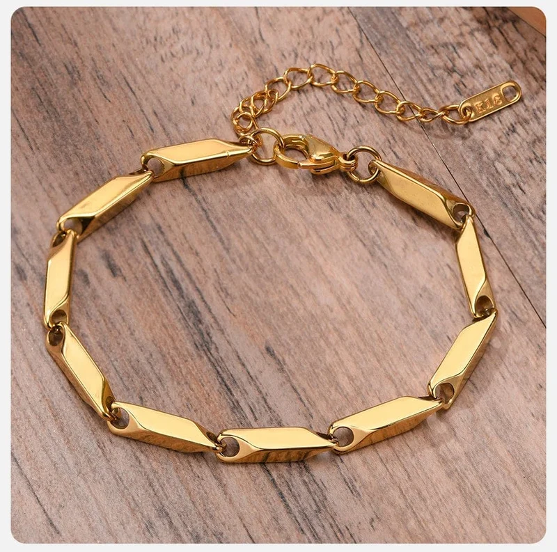 Vnox Herren-Kettenarmband mit geometrischem Rautenmuster, lässiges Armband aus Edelstahl mit Metallgliedern, Länge verstellbar