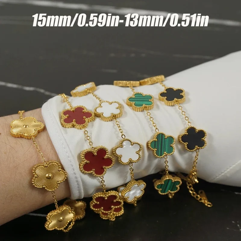 Doppelseitiges verstellbares Kleeblattarmband aus Metall im Y2K-Stil, luxuriöses Glückskleearmband aus Edelstahl für Männer und Frauen