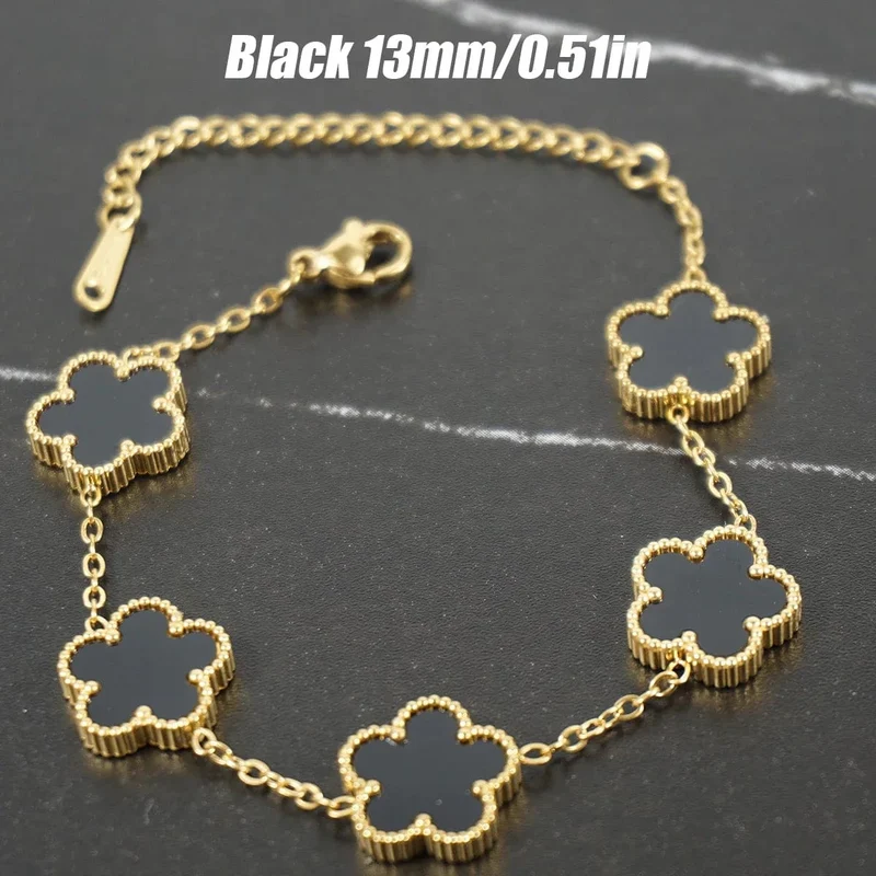 Doppelseitiges verstellbares Kleeblattarmband aus Metall im Y2K-Stil, luxuriöses Glückskleearmband aus Edelstahl für Männer und Frauen
