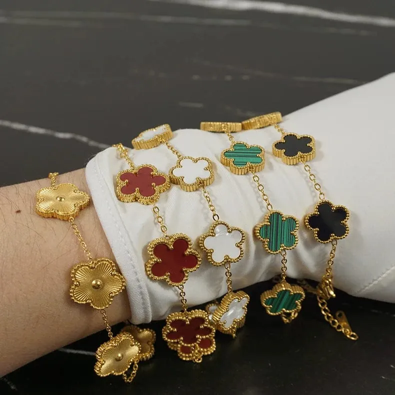 Doppelseitiges verstellbares Kleeblattarmband aus Metall im Y2K-Stil, luxuriöses Glückskleearmband aus Edelstahl für Männer und Frauen