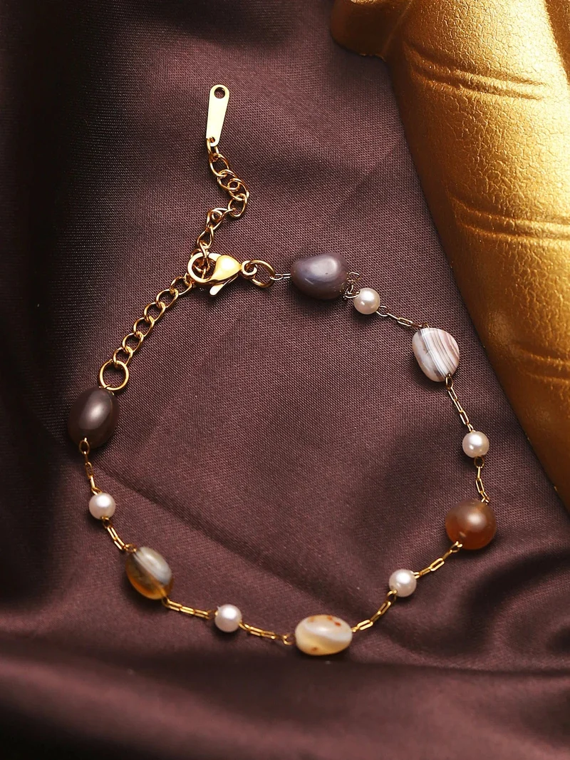 1 Mehrschichtiges Perlenarmband aus Naturstein aus Edelstahl, Hip-Hop-Armband aus Kuba für Paare, Geschenk für Feiertagspartys (Steingröße ist