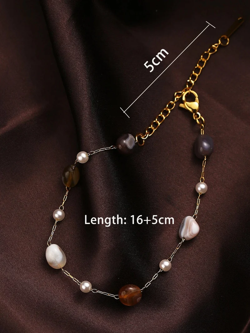 1 Mehrschichtiges Perlenarmband aus Naturstein aus Edelstahl, Hip-Hop-Armband aus Kuba für Paare, Geschenk für Feiertagspartys (Steingröße ist