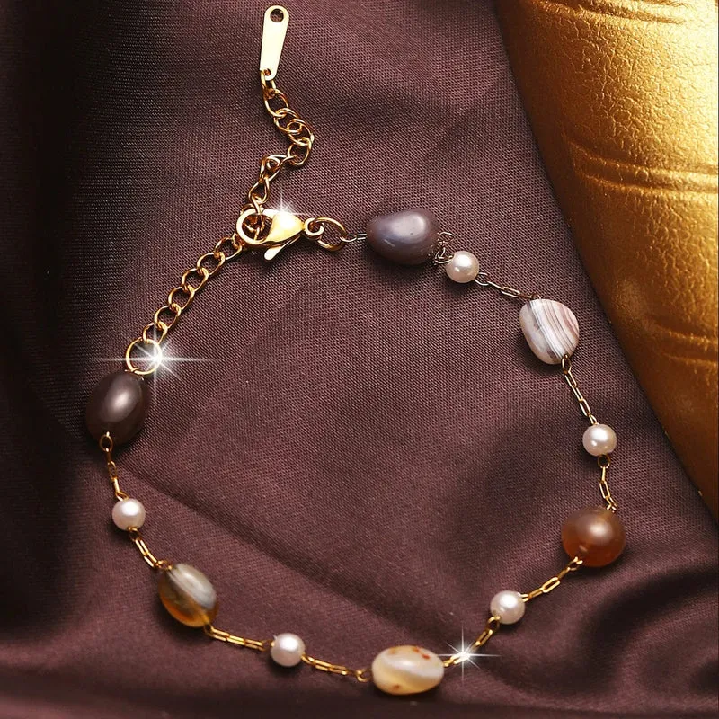 1 Mehrschichtiges Perlenarmband aus Naturstein aus Edelstahl, Hip-Hop-Armband aus Kuba für Paare, Geschenk für Feiertagspartys (Steingröße ist