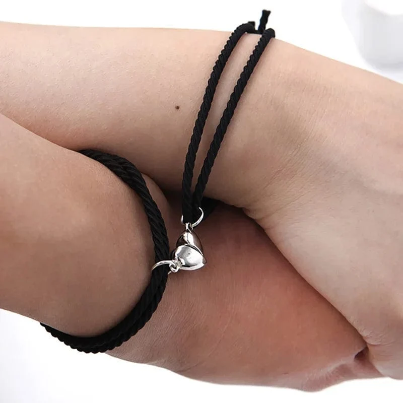 2 stücke Magnetarmband Edelstahl Herz Anhänger Charm Paar Armbänder für Liebhaber Freund Männer Frauen Geflochtene Seilarmbänder