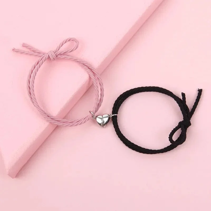 2 stücke Magnetarmband Edelstahl Herz Anhänger Charm Paar Armbänder für Liebhaber Freund Männer Frauen Geflochtene Seilarmbänder