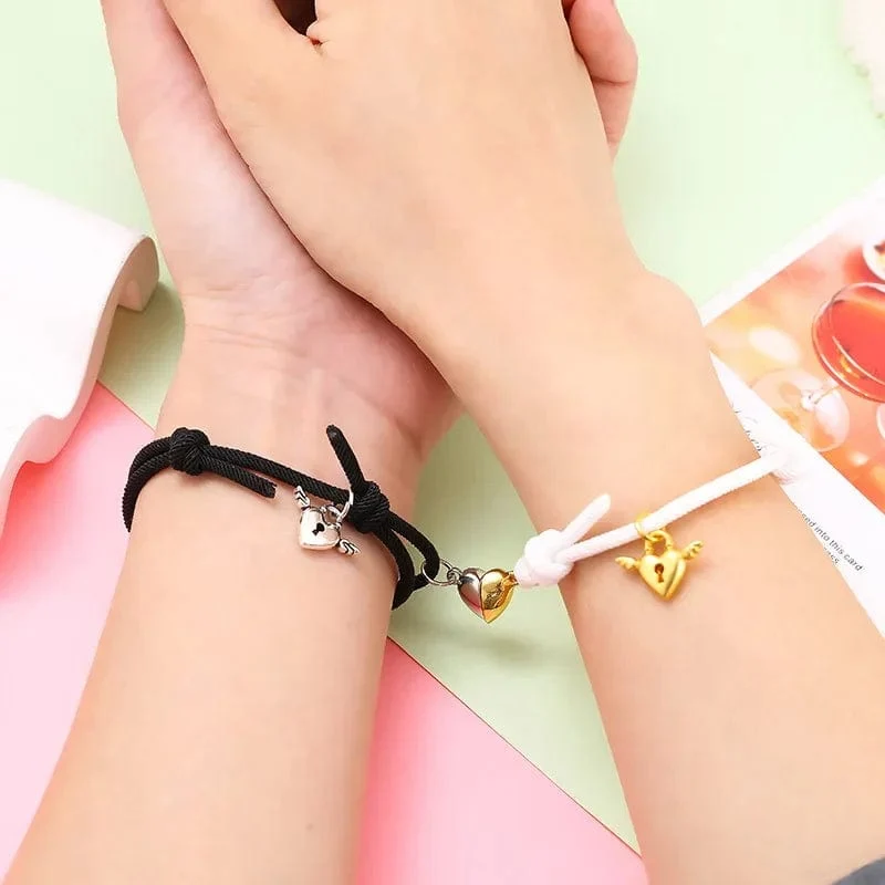 2 stücke Magnetarmband Edelstahl Herz Anhänger Charm Paar Armbänder für Liebhaber Freund Männer Frauen Geflochtene Seilarmbänder