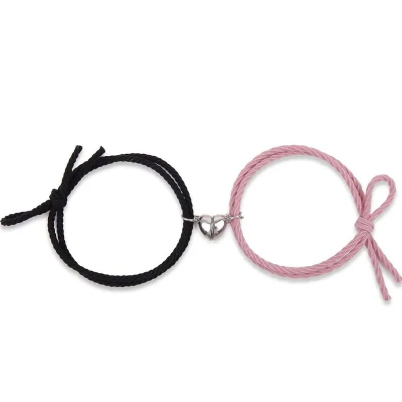 2 stücke Magnetarmband Edelstahl Herz Anhänger Charm Paar Armbänder für Liebhaber Freund Männer Frauen Geflochtene Seilarmbänder