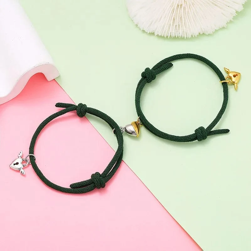 2 stücke Magnetarmband Edelstahl Herz Anhänger Charm Paar Armbänder für Liebhaber Freund Männer Frauen Geflochtene Seilarmbänder