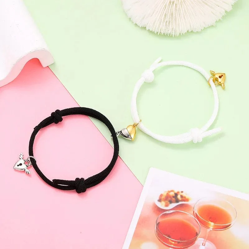 2 stücke Magnetarmband Edelstahl Herz Anhänger Charm Paar Armbänder für Liebhaber Freund Männer Frauen Geflochtene Seilarmbänder