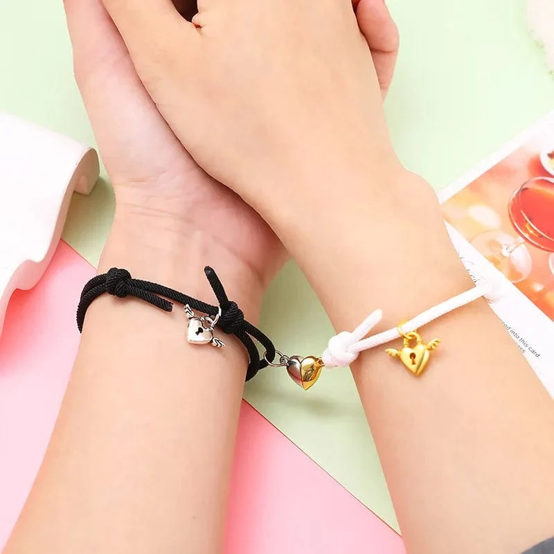 2 stücke Magnetarmband Edelstahl Herz Anhänger Charm Paar Armbänder für Liebhaber Freund Männer Frauen Geflochtene Seilarmbänder