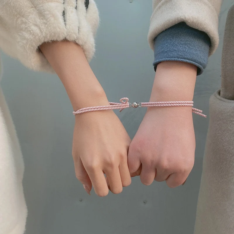 2 stücke Magnetarmband Edelstahl Herz Anhänger Charm Paar Armbänder für Liebhaber Freund Männer Frauen Geflochtene Seilarmbänder
