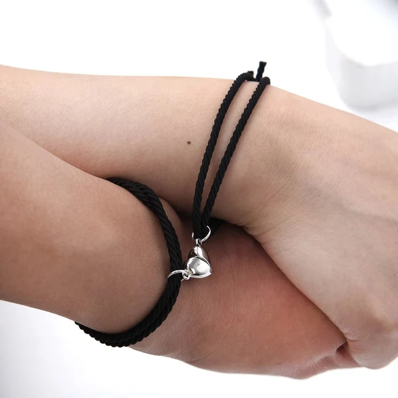 2 stücke Magnetarmband Edelstahl Herz Anhänger Charm Paar Armbänder für Liebhaber Freund Männer Frauen Geflochtene Seilarmbänder