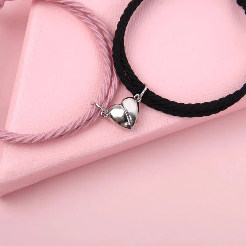 2 stücke Magnetarmband Edelstahl Herz Anhänger Charm Paar Armbänder für Liebhaber Freund Männer Frauen Geflochtene Seilarmbänder