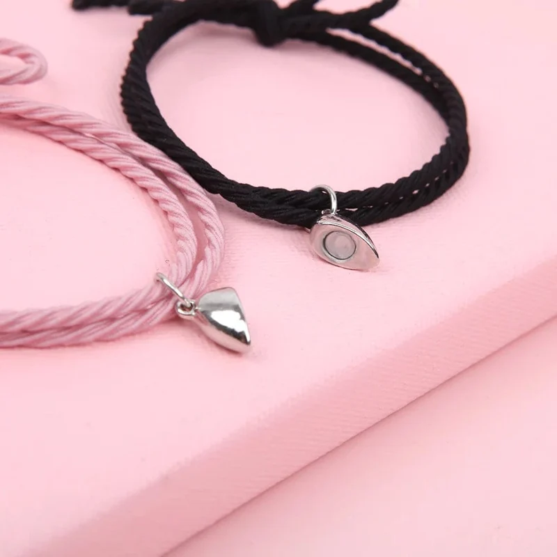 2 stücke Magnetarmband Edelstahl Herz Anhänger Charm Paar Armbänder für Liebhaber Freund Männer Frauen Geflochtene Seilarmbänder
