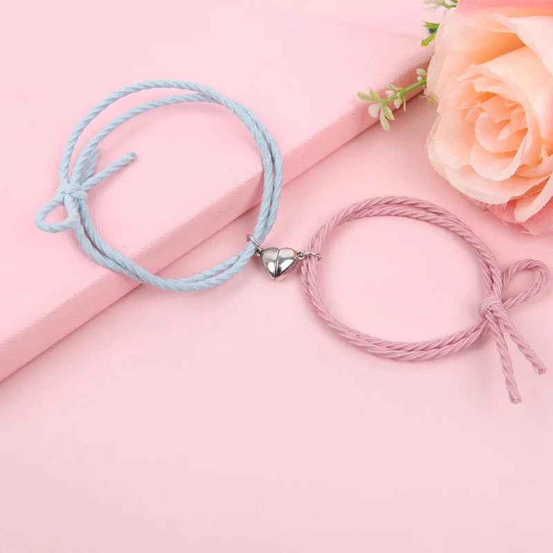 2 stücke Magnetarmband Edelstahl Herz Anhänger Charm Paar Armbänder für Liebhaber Freund Männer Frauen Geflochtene Seilarmbänder