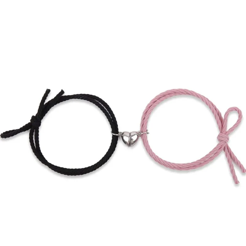 2 stücke Magnetarmband Edelstahl Herz Anhänger Charm Paar Armbänder für Liebhaber Freund Männer Frauen Geflochtene Seilarmbänder