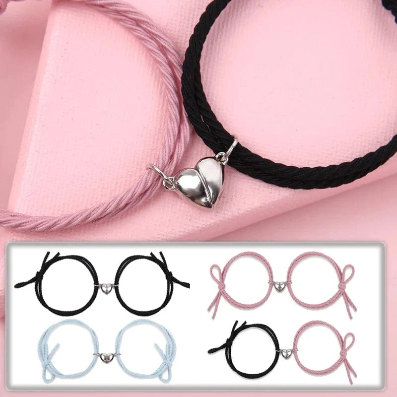 2 stücke Magnetarmband Edelstahl Herz Anhänger Charm Paar Armbänder für Liebhaber Freund Männer Frauen Geflochtene Seilarmbänder