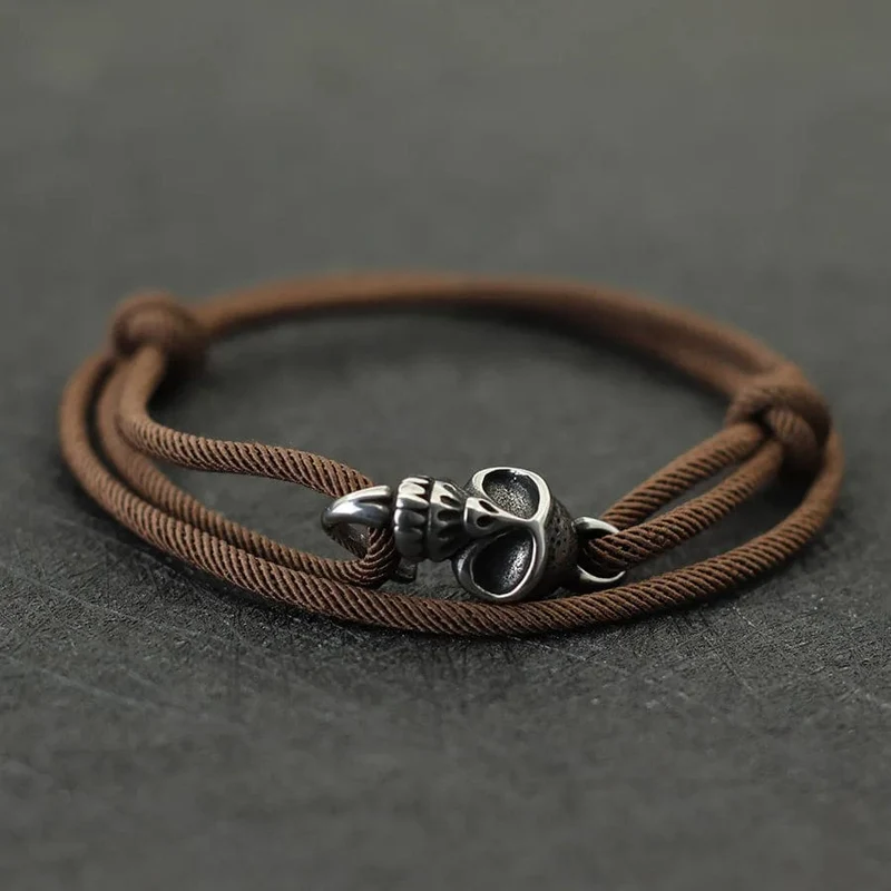 Neues Gothic-Totenkopf-Armband für Männer, handgefertigt, verschiebbar, verstellbar, dünne Schnur, Braslet, einfacher Haken, nautisches Skelett-Armband, Pulseria