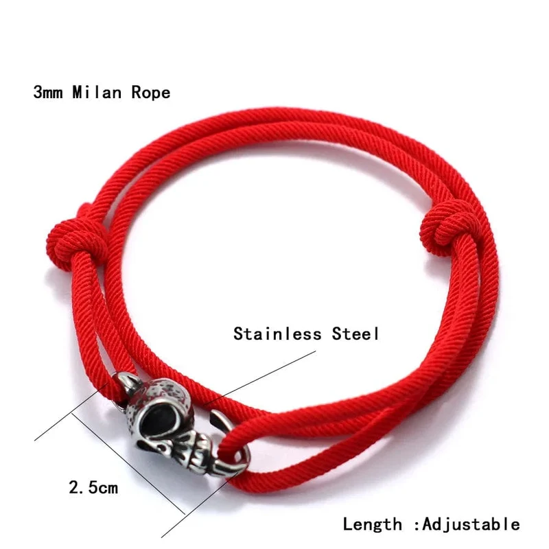 Neues Gothic-Totenkopf-Armband für Männer, handgefertigt, verschiebbar, verstellbar, dünne Schnur, Braslet, einfacher Haken, nautisches Skelett-Armband, Pulseria