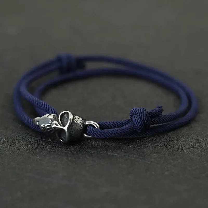 Neues Gothic-Totenkopf-Armband für Männer, handgefertigt, verschiebbar, verstellbar, dünne Schnur, Braslet, einfacher Haken, nautisches Skelett-Armband, Pulseria