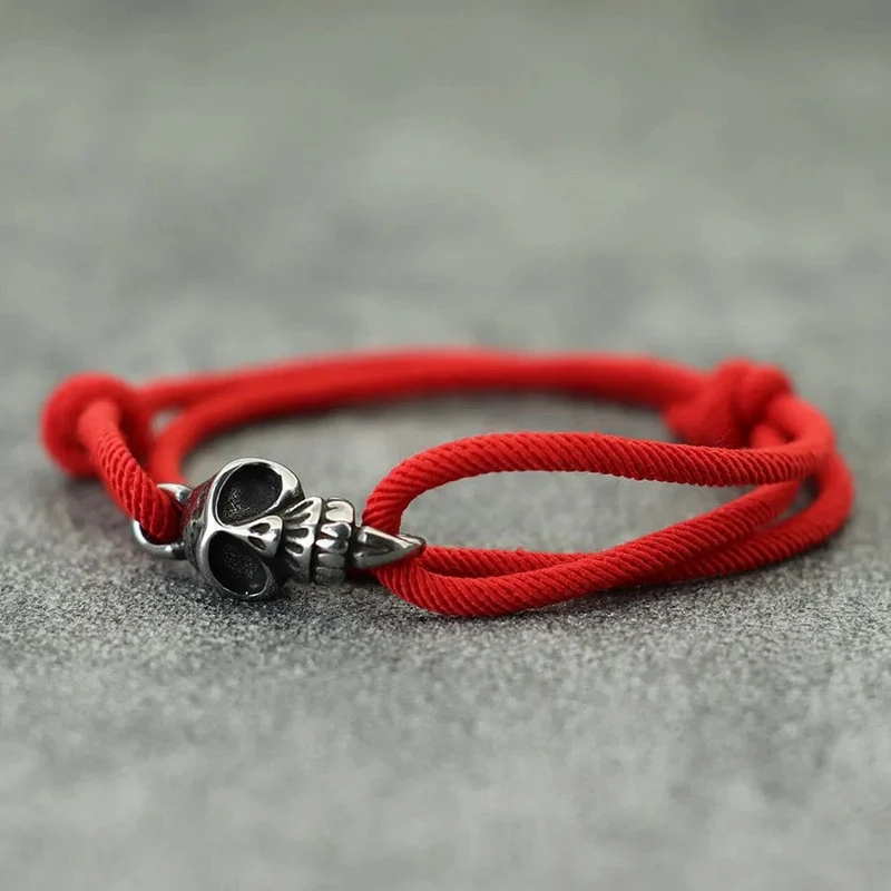 Neues Gothic-Totenkopf-Armband für Männer, handgefertigt, verschiebbar, verstellbar, dünne Schnur, Braslet, einfacher Haken, nautisches Skelett-Armband, Pulseria