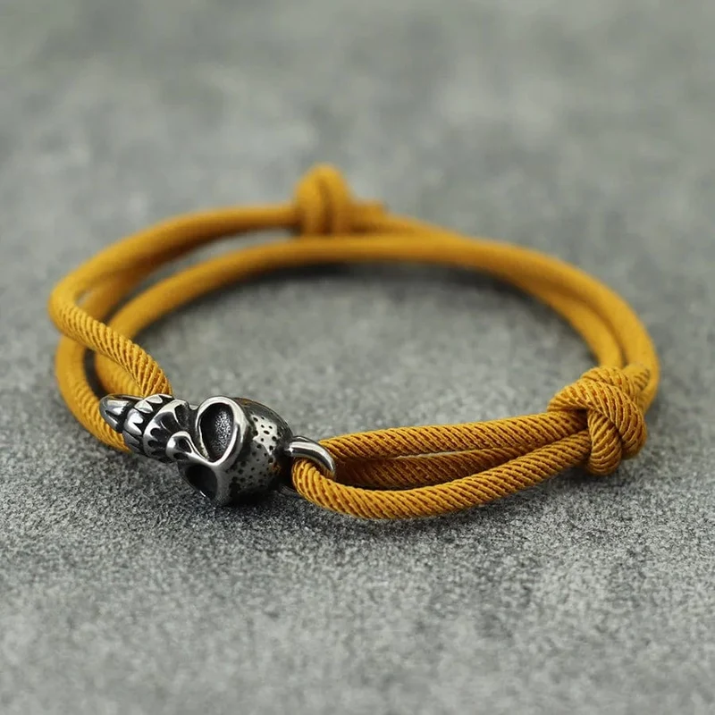 Neues Gothic-Totenkopf-Armband für Männer, handgefertigt, verschiebbar, verstellbar, dünne Schnur, Braslet, einfacher Haken, nautisches Skelett-Armband, Pulseria