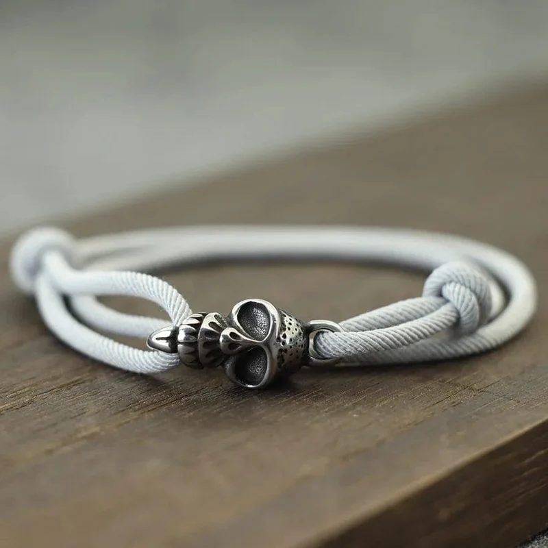 Neues Gothic-Totenkopf-Armband für Männer, handgefertigt, verschiebbar, verstellbar, dünne Schnur, Braslet, einfacher Haken, nautisches Skelett-Armband, Pulseria