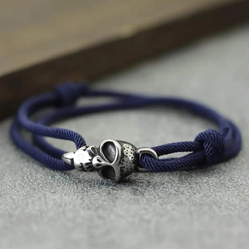 Neues Gothic-Totenkopf-Armband für Männer, handgefertigt, verschiebbar, verstellbar, dünne Schnur, Braslet, einfacher Haken, nautisches Skelett-Armband, Pulseria