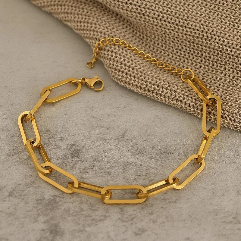 Edelstahl Armbänder Mode Büroklammer Link Kette Licht Luxus Gold Farbe Charme Armband Für Frauen Schmuck Party Feine Geschenke