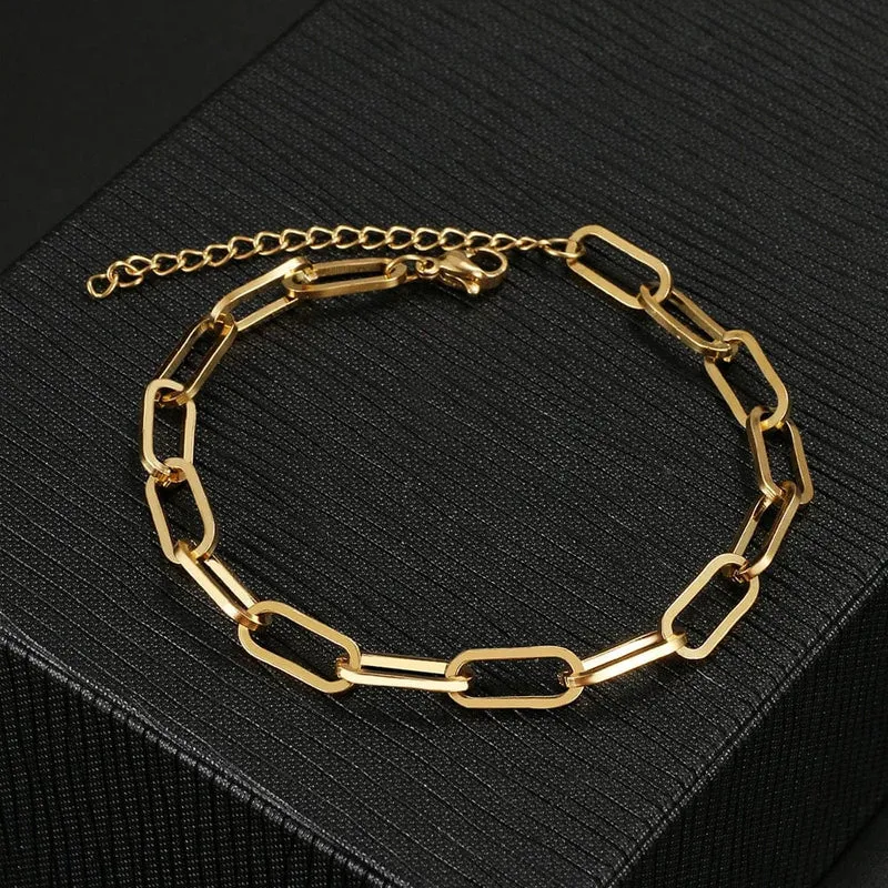 Edelstahl Armbänder Mode Büroklammer Link Kette Licht Luxus Gold Farbe Charme Armband Für Frauen Schmuck Party Feine Geschenke