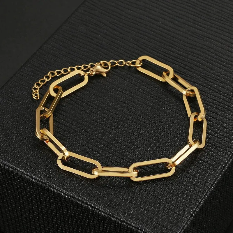 Edelstahl Armbänder Mode Büroklammer Link Kette Licht Luxus Gold Farbe Charme Armband Für Frauen Schmuck Party Feine Geschenke