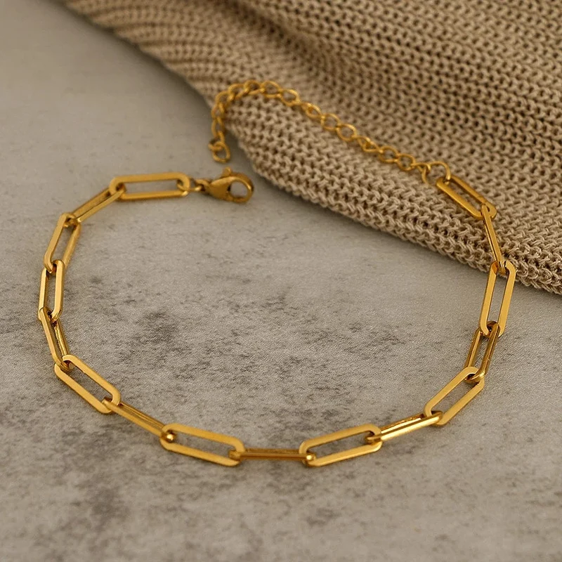 Edelstahl Armbänder Mode Büroklammer Link Kette Licht Luxus Gold Farbe Charme Armband Für Frauen Schmuck Party Feine Geschenke
