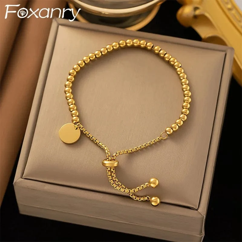 Foxanry 316L Edelstahl Perlen Pull Armbänder Für Frauen Paare Mode Einfache Klassische Lichtecht Jahrestag Schmuck Geschenke
