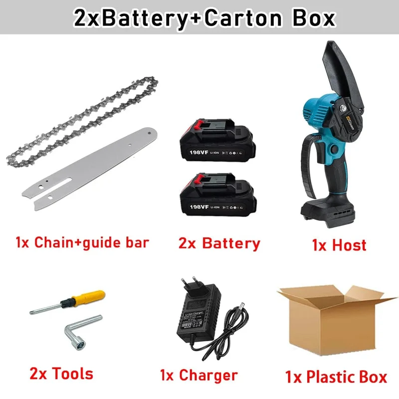 8 Zoll elektrische Kettensäge, bürstenlos, wiederaufladbar, Kettensäge für Holzbearbeitung, Garten, Mini-Astsäge, Elektrowerkzeug für Makita 18V-Akku