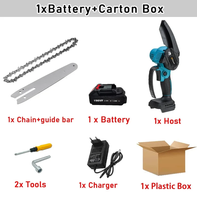 8 Zoll elektrische Kettensäge, bürstenlos, wiederaufladbar, Kettensäge für Holzbearbeitung, Garten, Mini-Astsäge, Elektrowerkzeug für Makita 18V-Akku