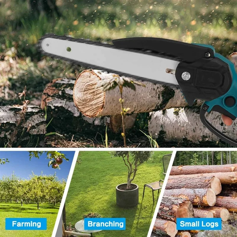 8 Zoll elektrische Kettensäge, bürstenlos, wiederaufladbar, Kettensäge für Holzbearbeitung, Garten, Mini-Astsäge, Elektrowerkzeug für Makita 18V-Akku