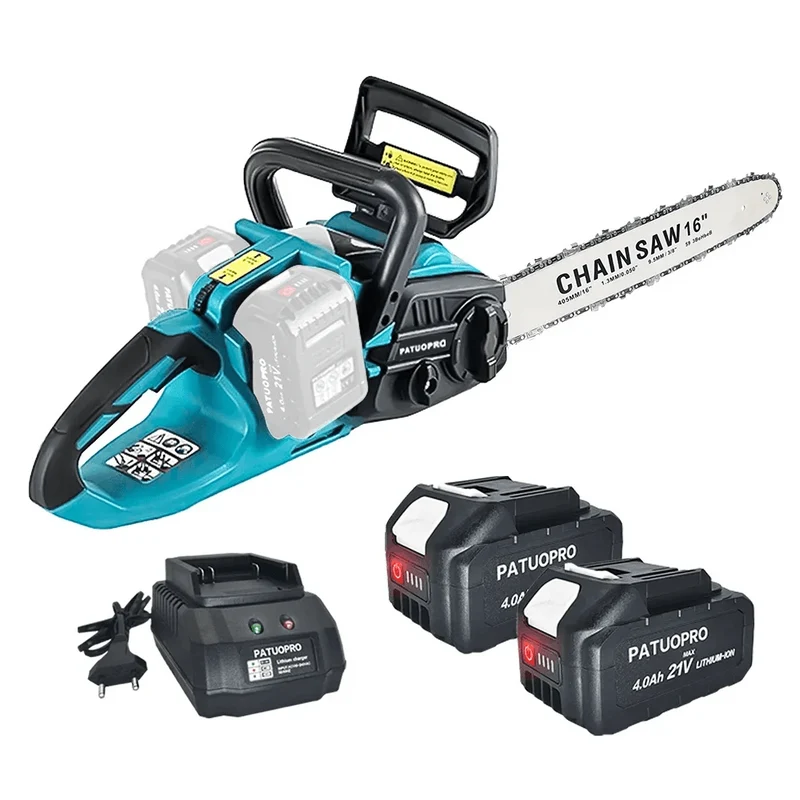 PATUOPRO 16 Zoll bürstenlose Kettensäge, kabellose elektrische Kettensäge, Holzschneiden, Gartenbeschneiden, Elektrowerkzeuge für Makita 18V Batterie