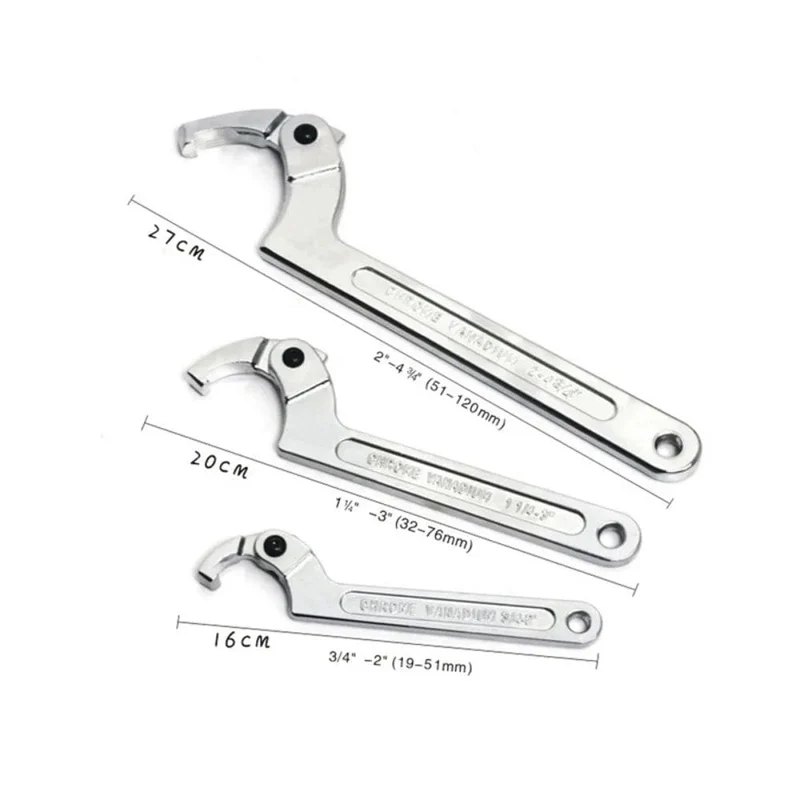1 STK Verstellbarer Schraubenschlüssel Hakenschlüssel Quadratischer/runder Kopf CR-V Schraubenschlüssel für Rundbolzen Handwerkzeuge 19-51/32-76/51-120mm