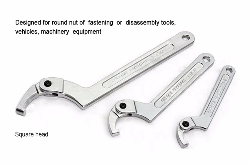 1 STK Verstellbarer Schraubenschlüssel Hakenschlüssel Quadratischer/runder Kopf CR-V Schraubenschlüssel für Rundbolzen Handwerkzeuge 19-51/32-76/51-120mm