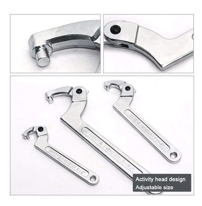 1 STK Verstellbarer Schraubenschlüssel Hakenschlüssel Quadratischer/runder Kopf CR-V Schraubenschlüssel für Rundbolzen Handwerkzeuge 19-51/32-76/51-120mm