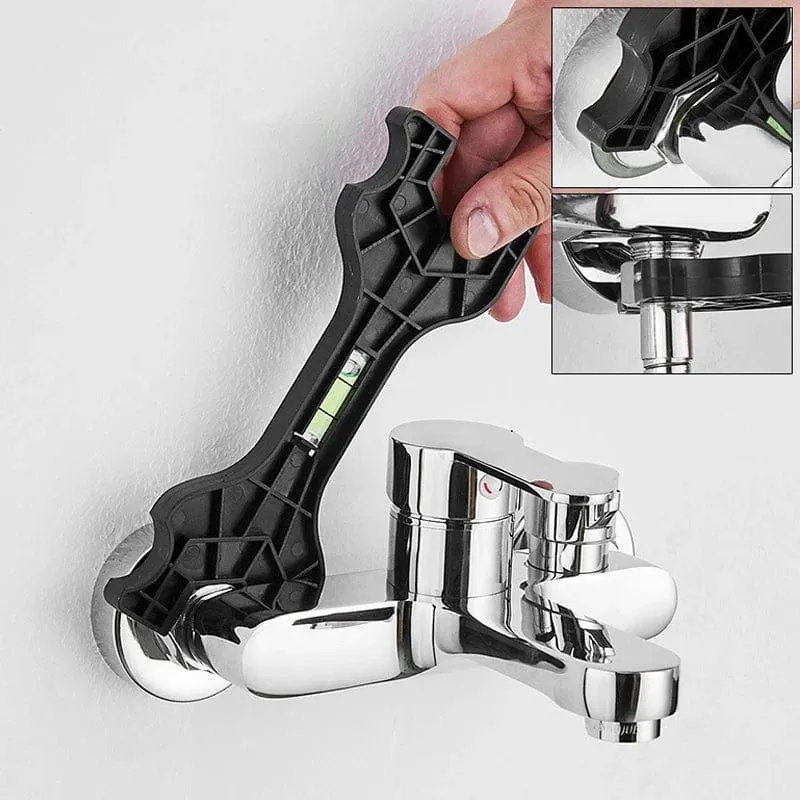 1 STÜCK Multifunktionaler Doppelkopfschlüssel Mit Wasserwaage Manueller Wasserhahnschlüssel Reparatur Sanitärwerkzeug Für Haushaltshahnrohr Und Toilette