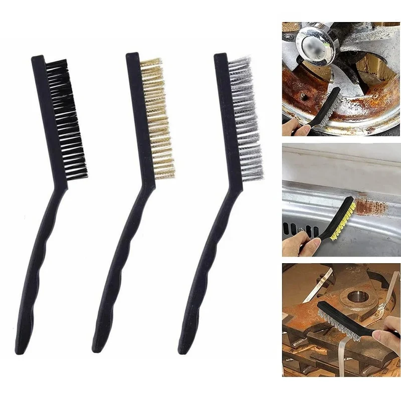 1 STK Mini-Drahtbürsten Messing Nylon Stahlbürsten Mikrorostentferner Farbe Entfernen Metall Schrubben Polieren Entgraten Handwerkzeuge