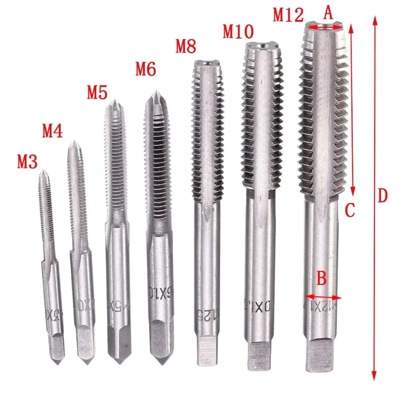 7-teiliges M3-M12 HSS Metric Rechtshänder-Maschinen-Gewindebohrer-Set mit gerader Nut, metrisches Gewindebohrer-Set, Handwerkzeuge