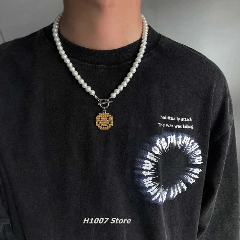 Coole künstliche weiße Perlenkette, 1 Stück, Halsband, Perlenkette für Männer und Frauen, Modeschmuck, Geschenk