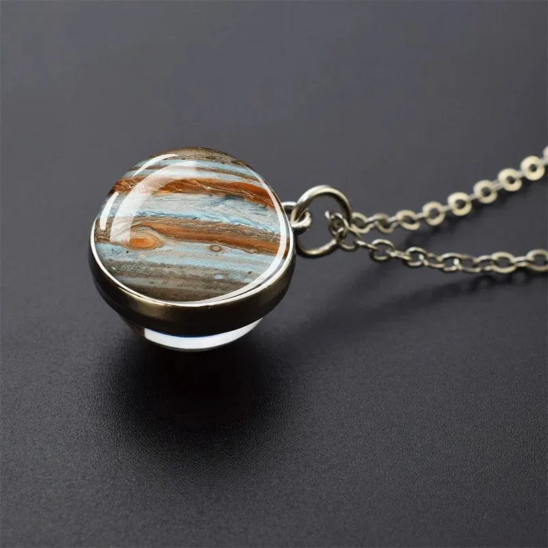 Sonnensystem Universum Weltraum Mond Sonne Erde Planeten Halsketten Zweiseitiger Glaskugel Anhänger Nebel Halskette Frauen Männer Schmuck Geschenk