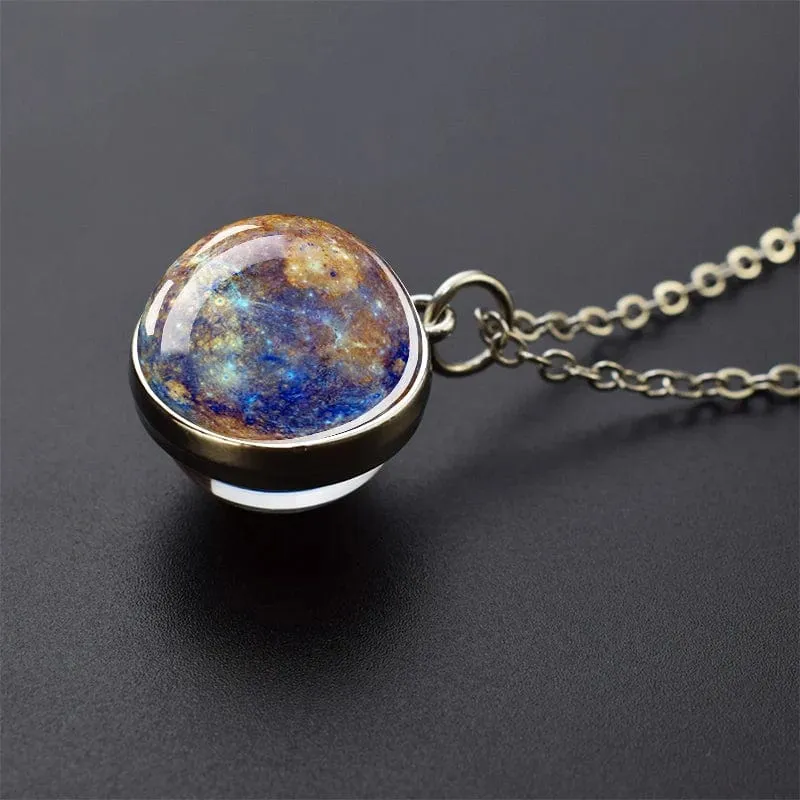 Sonnensystem Universum Weltraum Mond Sonne Erde Planeten Halsketten Zweiseitiger Glaskugel Anhänger Nebel Halskette Frauen Männer Schmuck Geschenk