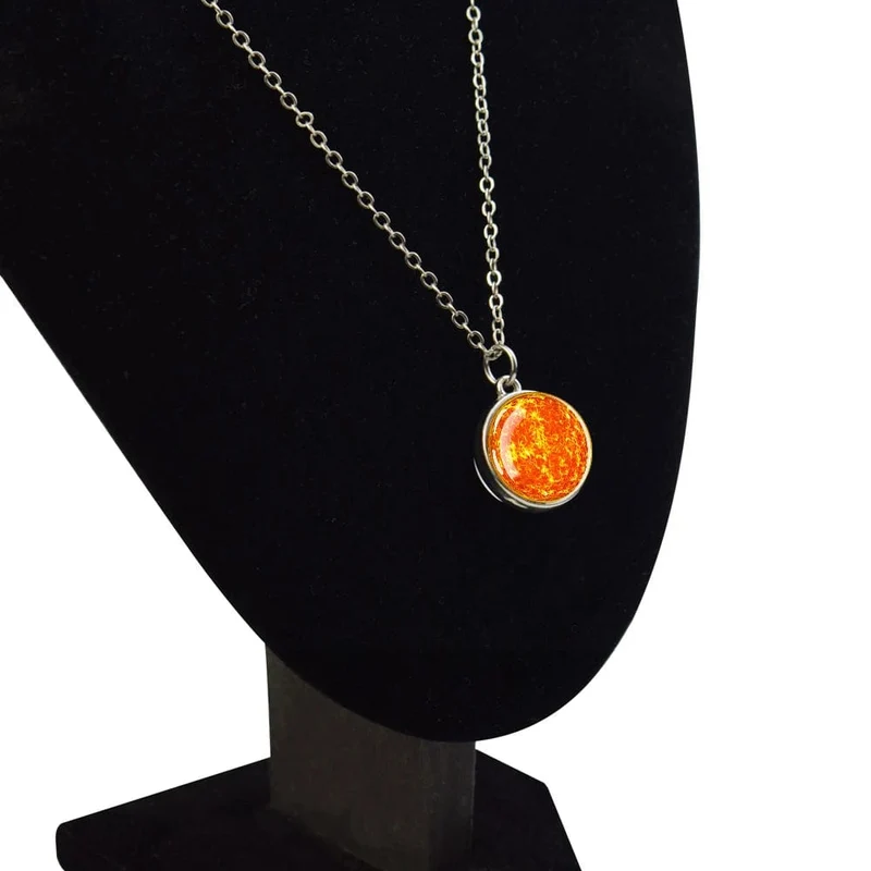 Sonnensystem Universum Weltraum Mond Sonne Erde Planeten Halsketten Zweiseitiger Glaskugel Anhänger Nebel Halskette Frauen Männer Schmuck Geschenk